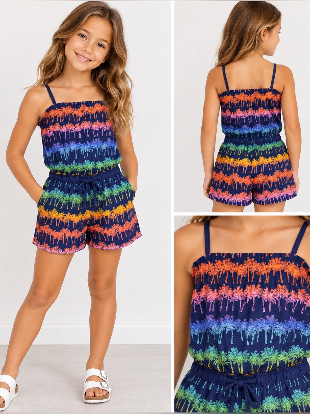 GAP Kids Girls Palm Tree Print Romper Navy Size Small